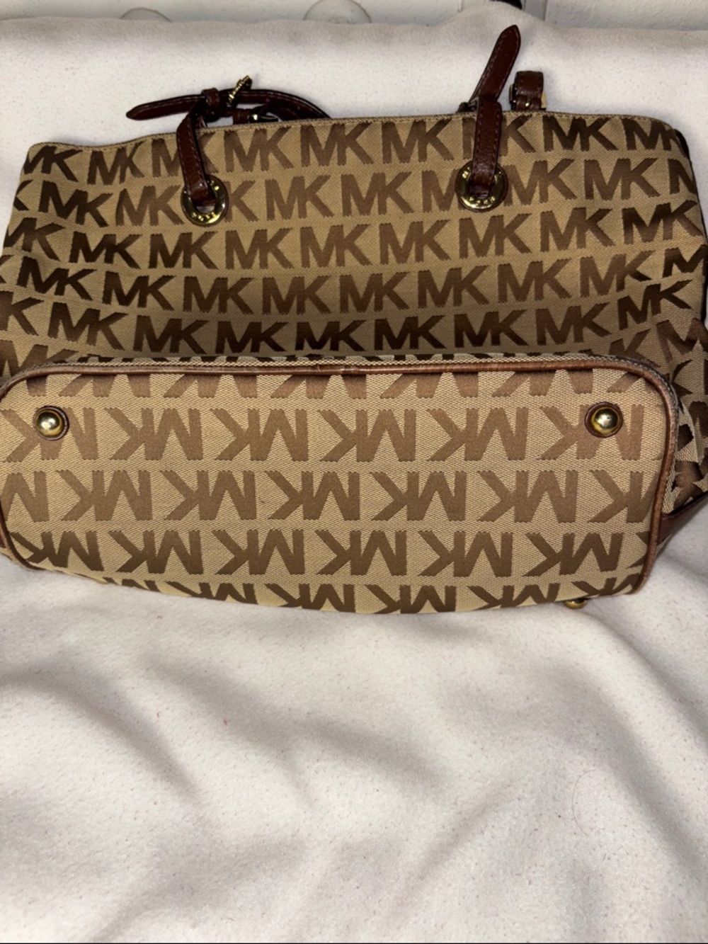 Michael Kors Brown and Tan MK Logo Tote - Picture 6 of 12